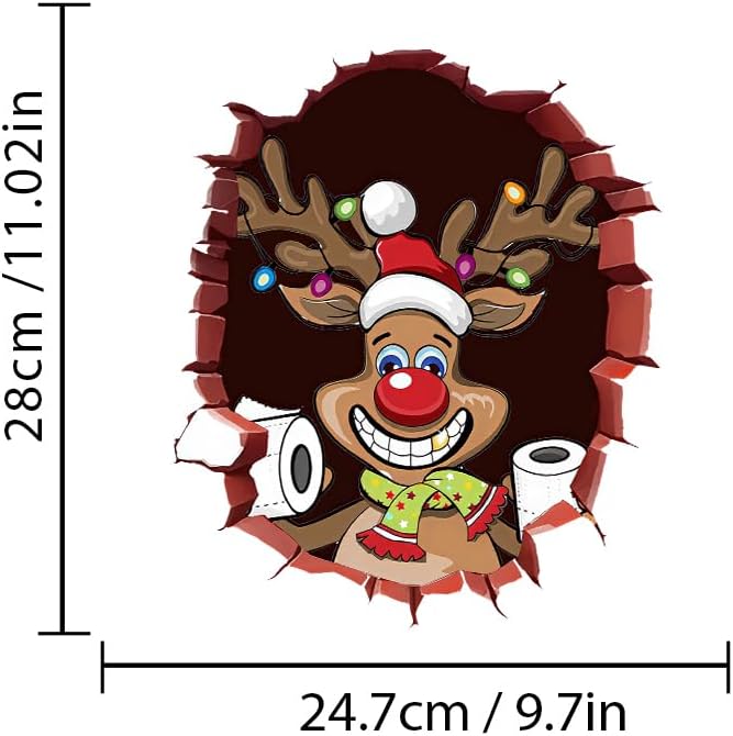 Iprokiu Christmas Toilet Sticker Santa Claus Reindeer Elf Toilet Seat Cover Decal Waterproof Christmas Crack Toilet Seat Lid Decal Snowman Elk Washroom Decoration (Smiling Reindeer) - Image 4